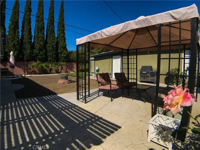 Concrete seating area with gazebo.