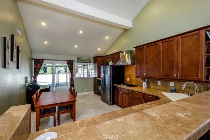 View of the open kitchen and dining area.