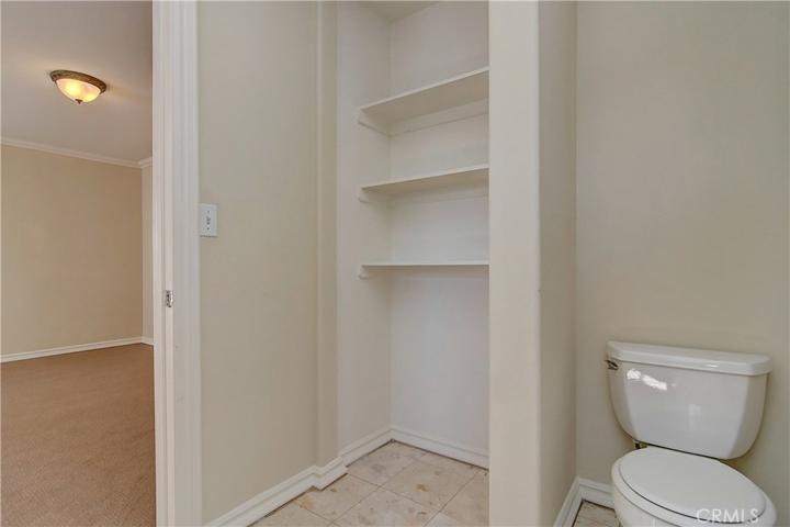 Master bath has lots of extra storage.