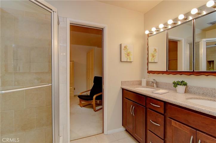 Master bathroom with dual sinks.