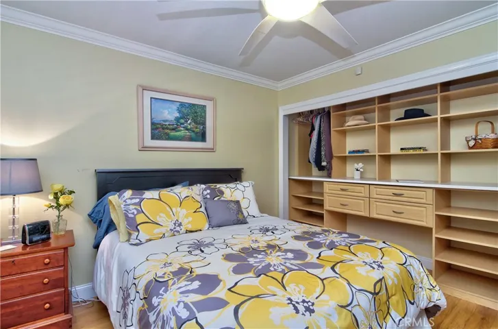Details  like crown mouldings, ceiling fans and closets with built-ins are featured in every bedroom.