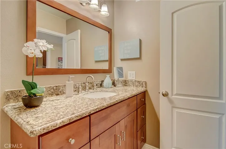 This bathroom sparkles...nice size vanity with storage is perfect.