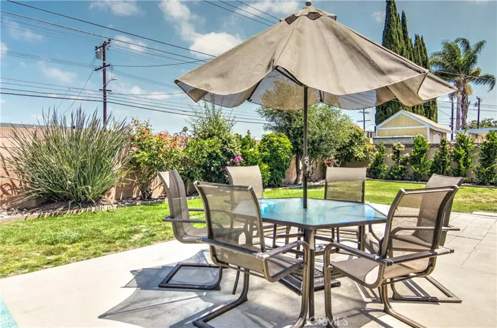 Backyard has fruit trees, grassy lawn, patio area, plus plenty of room for pool too!