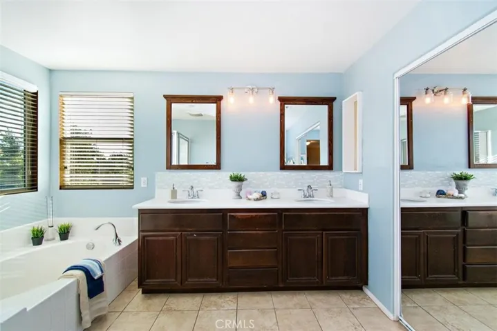 Master bathroom with dual sinks