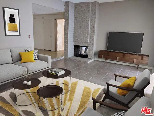 Virtually staged furniture in living/media room