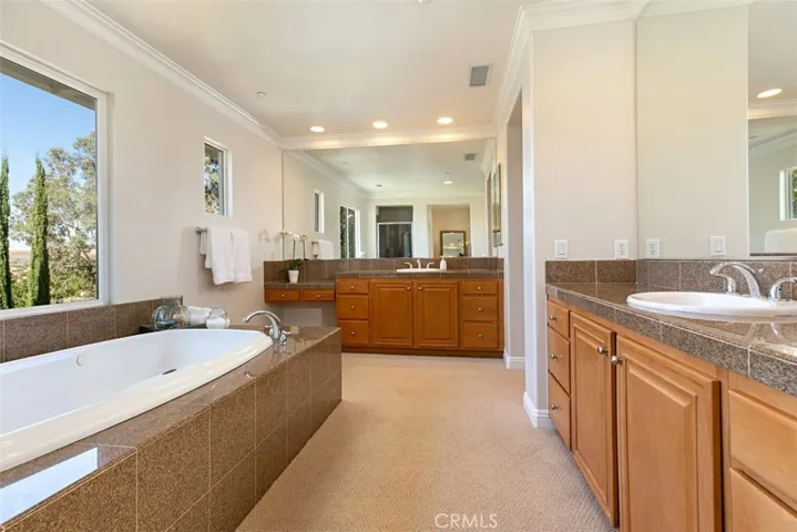 Huge Master bath with soaking tub and separated sink counters!