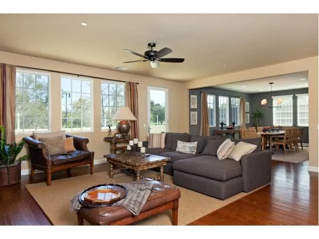 Spacious Great Room enjoys loads of natural, light, privacy and lovely views of the hills