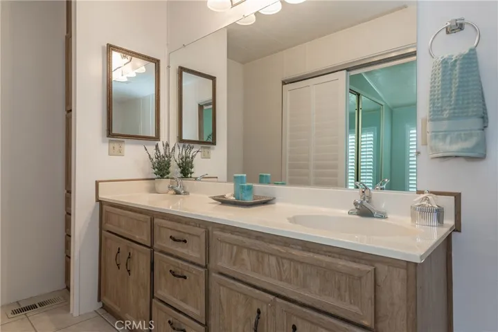 Master bathroom with dual sink vanities