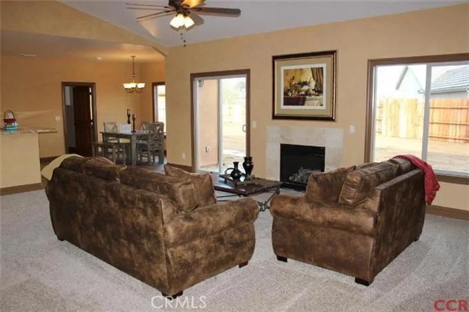 View of great room toward dining and slider to back yard