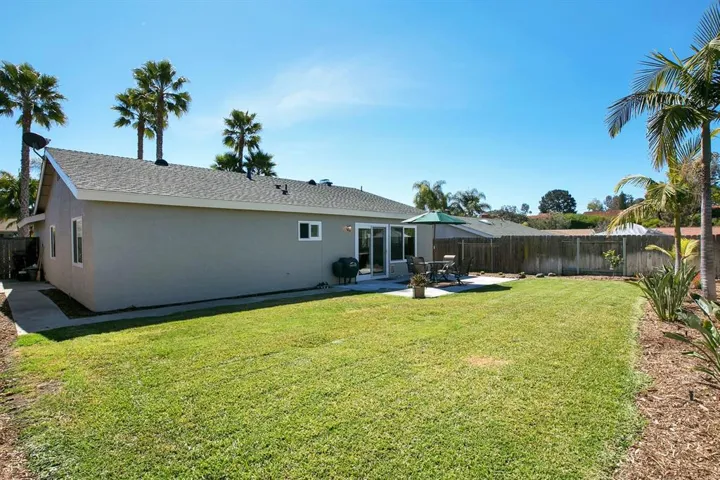Backyard is pool size and open. Blank canvas to do what you want. Several fruit trees and nicely landscaped.