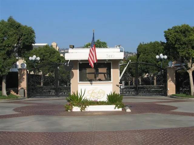 Impressive wrought iron entry gates and Hospitality booth