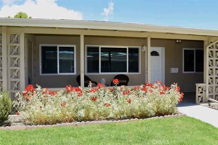 Front view of entrance and patio