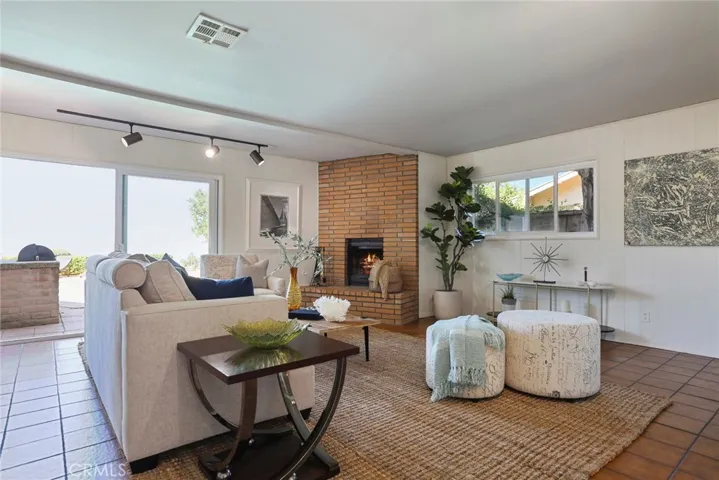Lower level family room with fireplace