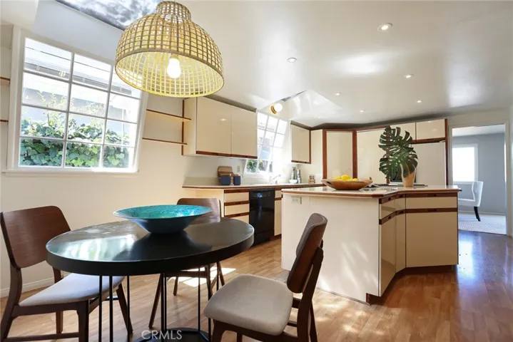 Kitchen has large area for an eating nook
