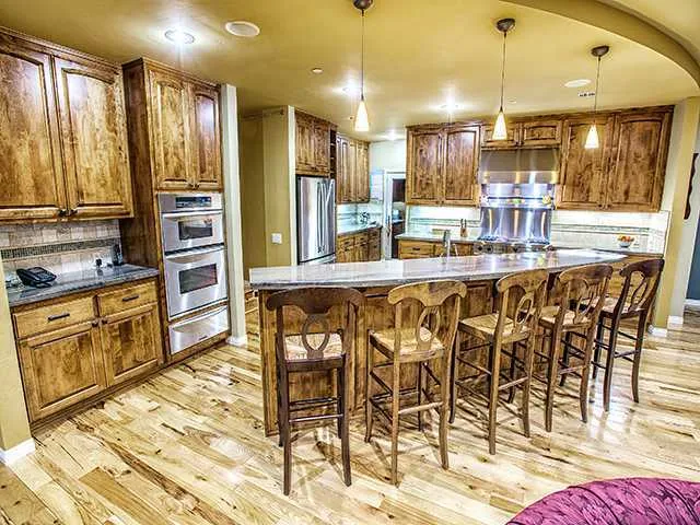 Dream Kitchen including Stainless Steel Appliances, stone counter tops and back splash.