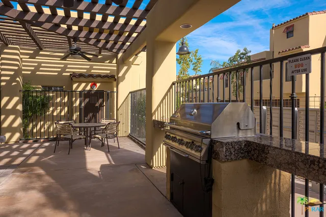 Outdoor community barbeque and loggia.