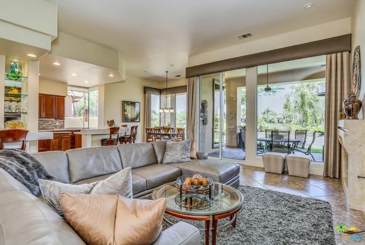 Contempory living room with wall of glas