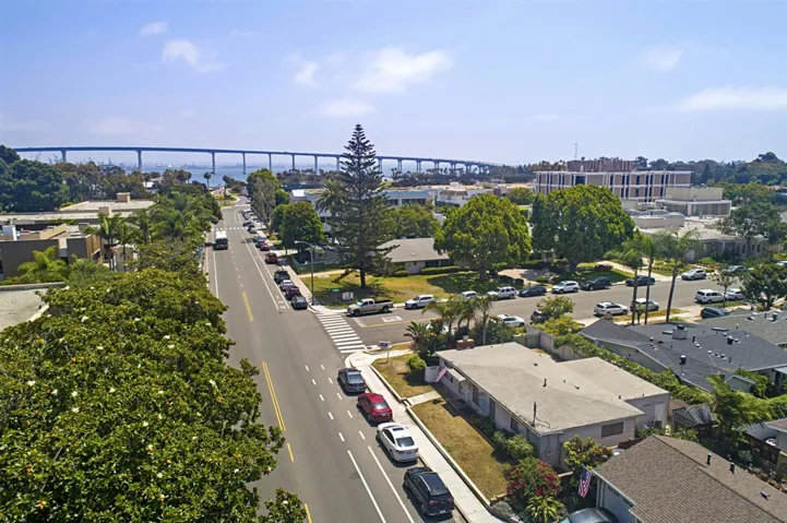 View of the iconic Coronado Bridge from 2nd Street (subject property is on right).