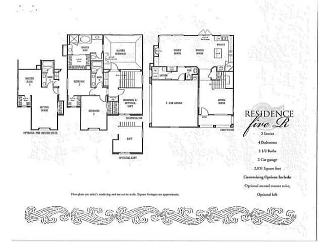 Floor Plan. Note the Options including 4th bedroom or Dual Masters.