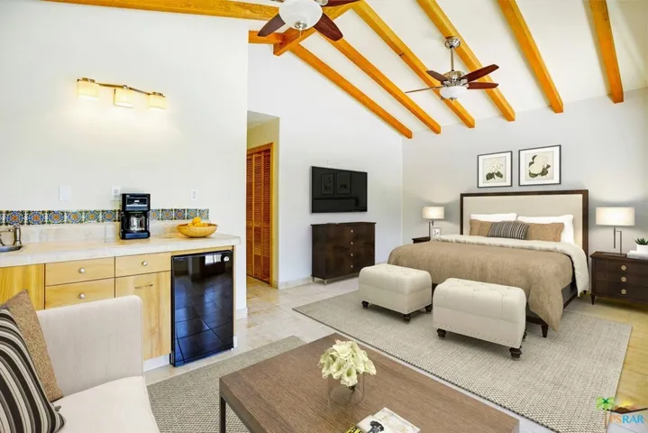 Virtually staged Casita has high beamed