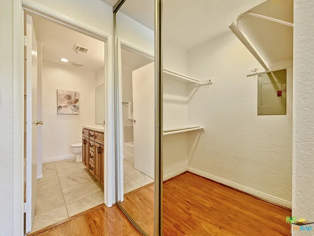 One of the two master bedroom closets is