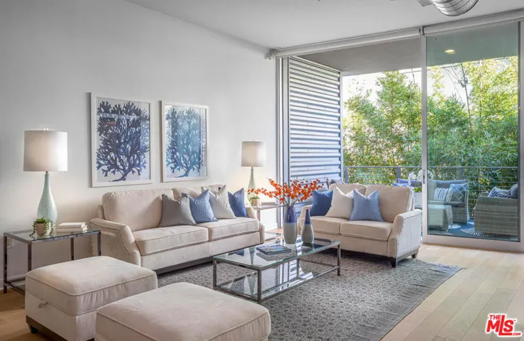 Living room and leafy patio