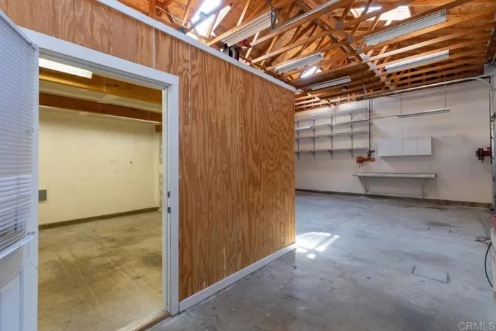 Interior space of detached workshop.
