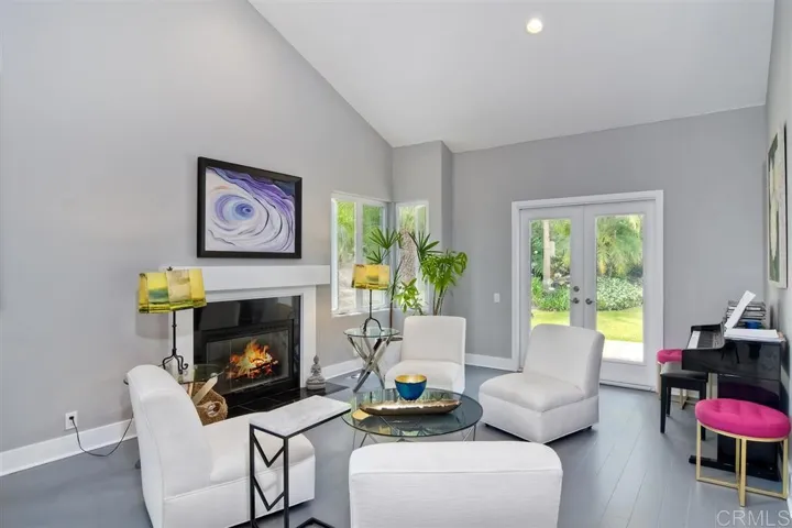 Living room with French doors to an outdoor patio.