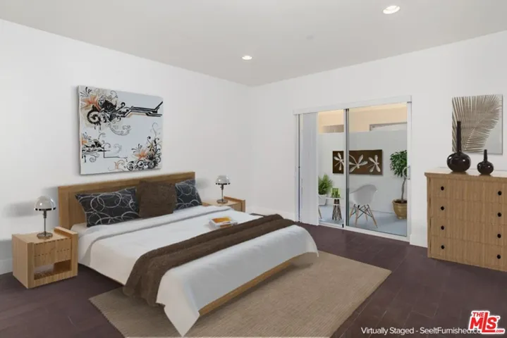 Bedroom Virtually staged wi large private patio