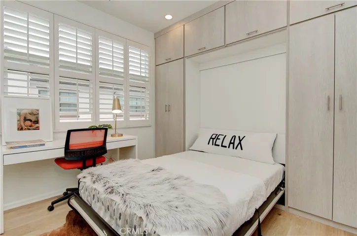 This murphy bed allows you to tuck away the bed when not in use. Genius!