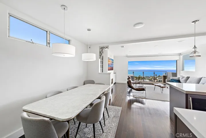 The generously sized dining area accommodates quite a large table.