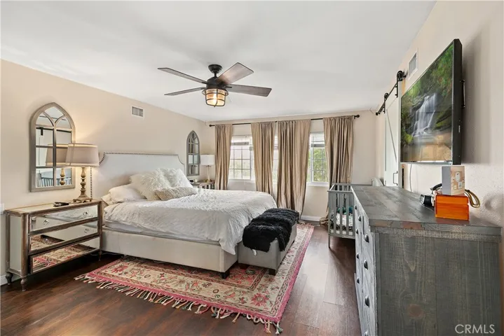 Master bedroom with new ceiling fan