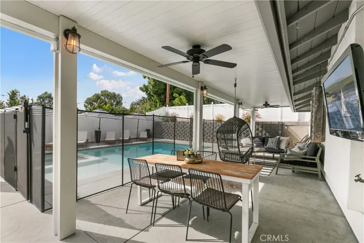 Brand new saltwater pool and spa.  Solid covered patio cover, great to watch the kids play in the pool! Security fence is removable