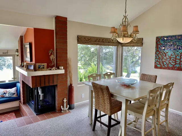 Dining area and fireplace