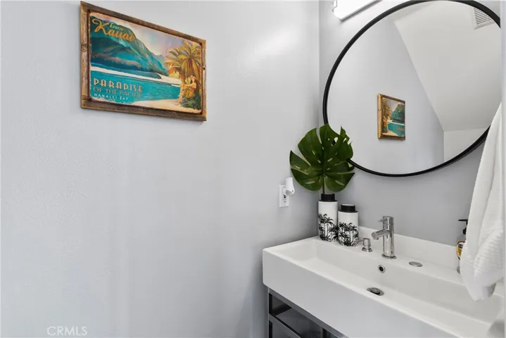 Designer details in the main floor powder room.
