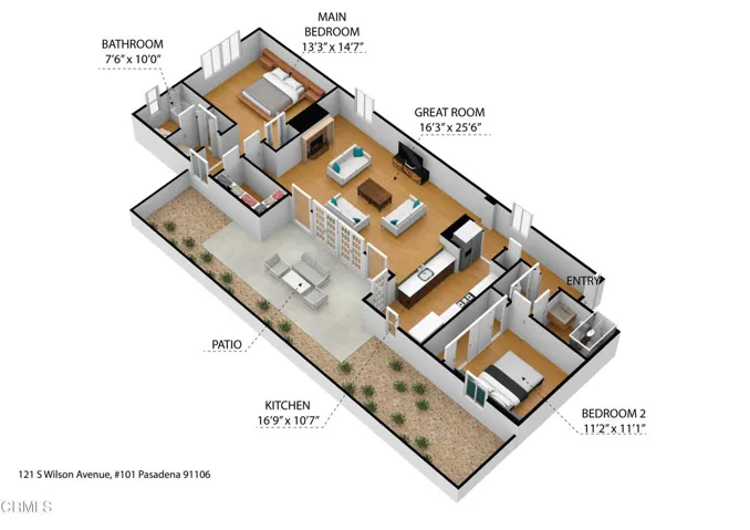 121 S Wilson Ave Unit 101 3D Floorplan F