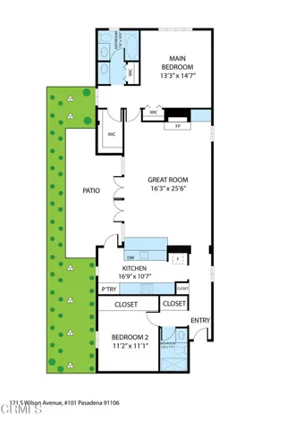 121 S Wilson Ave Unit 101 2D Floorplan F