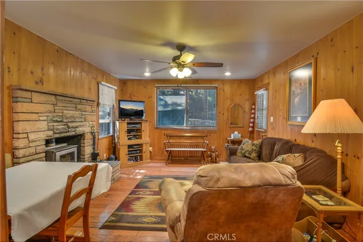 Hardwood floor in living room and kitchen