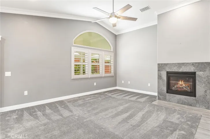 Modern fireplace in family room