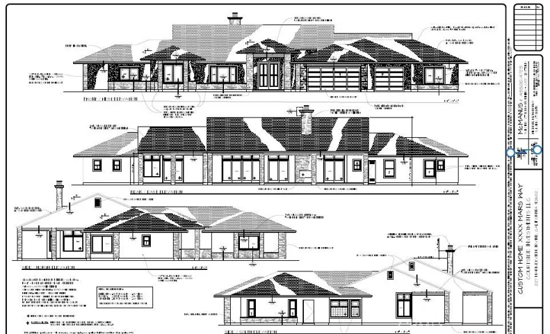 Front, back, and side elevation.