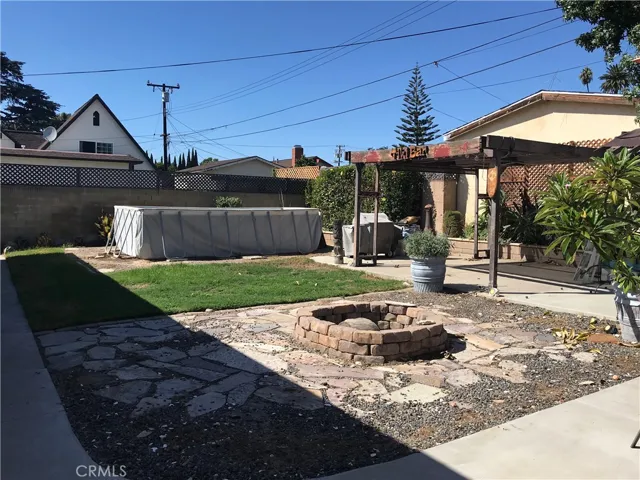 Fire pit  back yard above ground pool