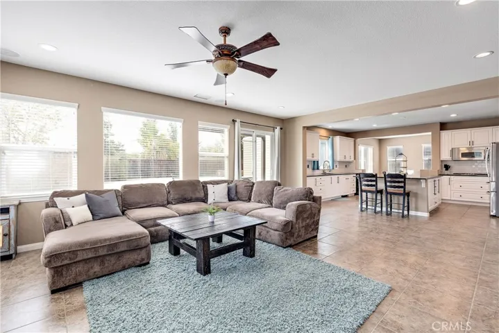 Open floor plan, walk out to very large backyard.