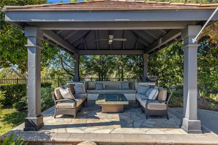 Gazebo with quart counter in the back.