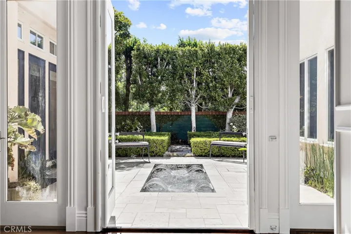Reflection pool and water feature across from the formal dining.