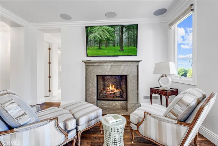 Marble fireplace in the master bedroom suite.