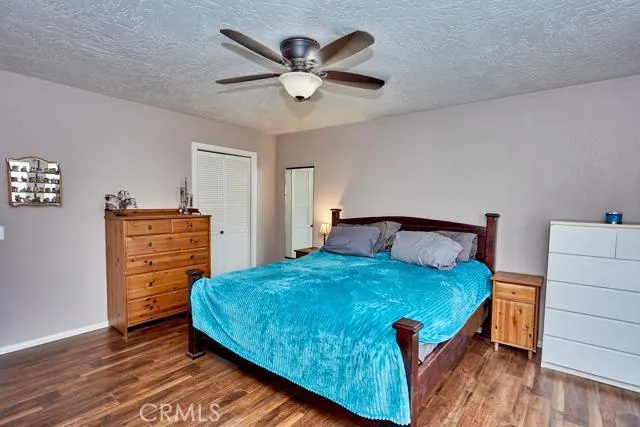 Large master bedroom with walk in closet and upgraded flooring.