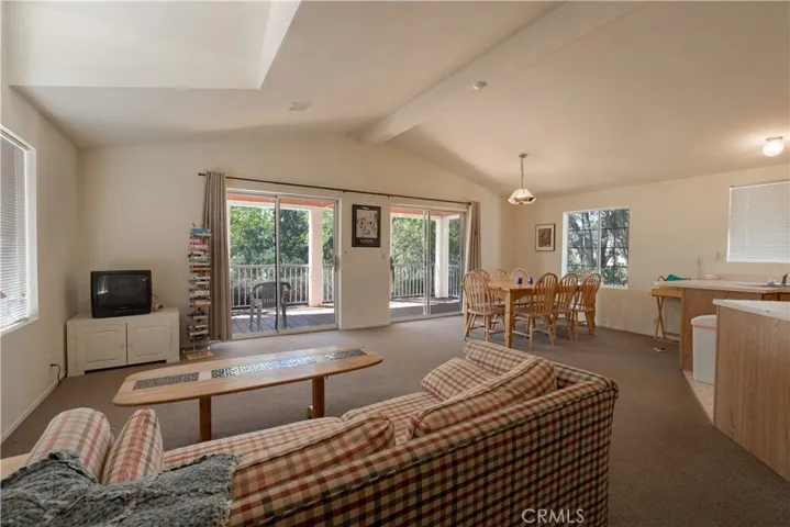 Living room with views of the pond