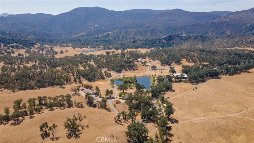 Gorgeous aerial view of the Lodge, Donut Pond and the Horse Facilities of the Ranch