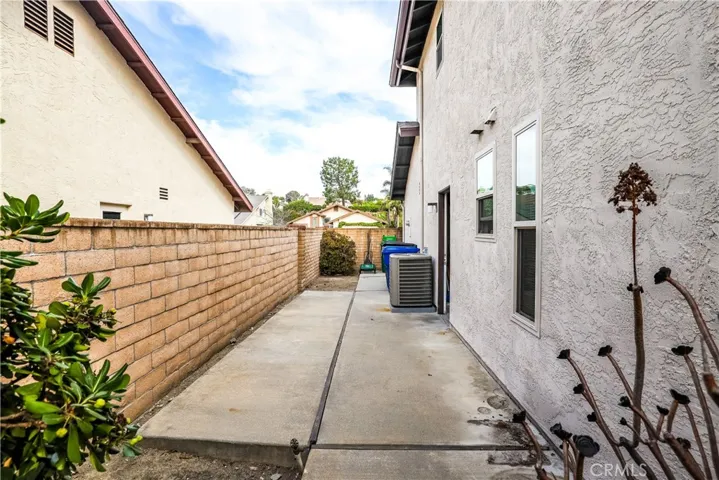 Large cemented side yard for dog run/garbage storage/?