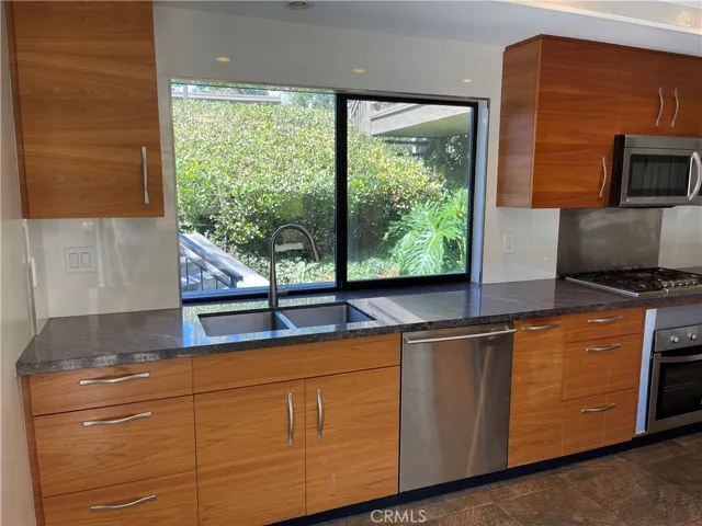 Granite counter top, SS barn sink and appliances and remodeled cabinets.